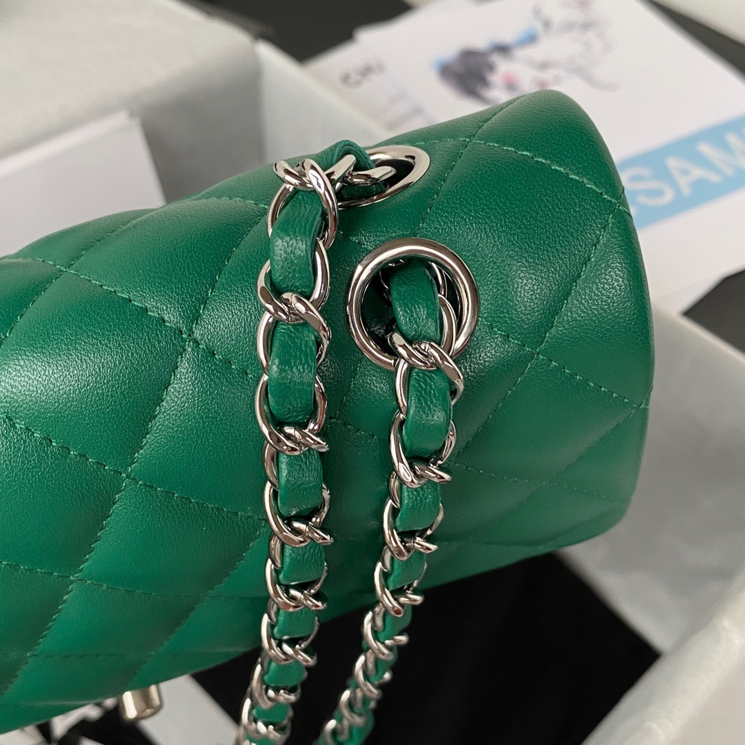 Classic Flap Lambskin Bag A01113 Green/Silver